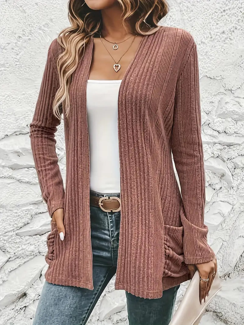 Sfrcord® Solide Strickjacke mit offener Vorderseite und Rippenmuster