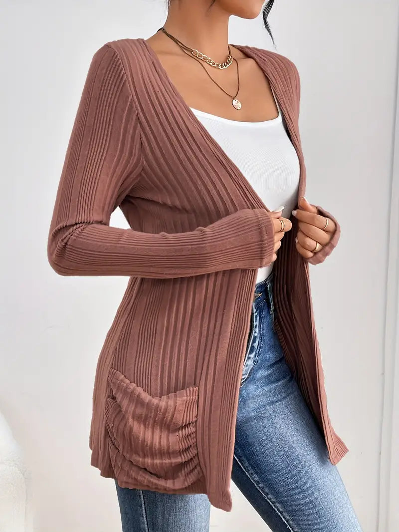 Sfrcord® Solide Strickjacke mit offener Vorderseite und Rippenmuster