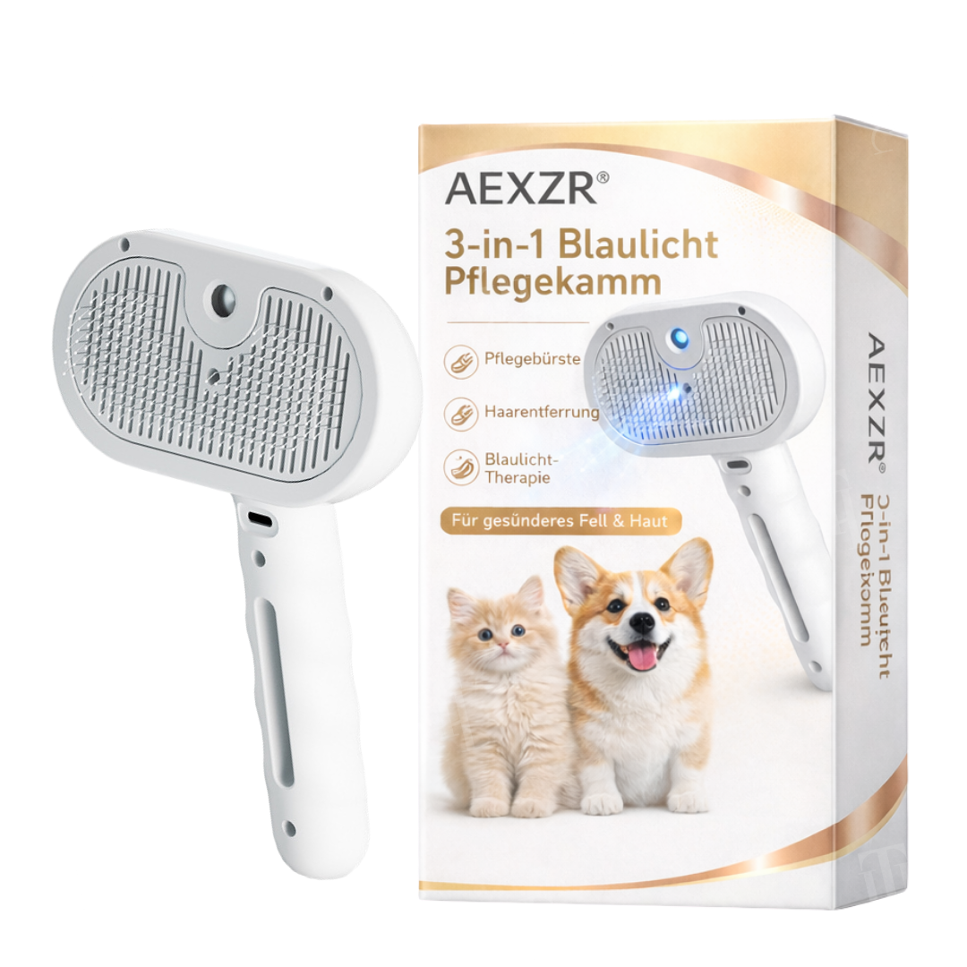 🐕AEXZR® 3-in-1 Blaulicht Pflegekamm – 🪒 Entfernt Haare & Gerüche, leise & kabellos, fördert Hautgesundheit💙