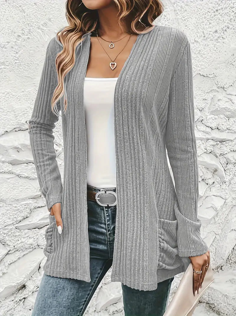 Sfrcord® Solide Strickjacke mit offener Vorderseite und Rippenmuster