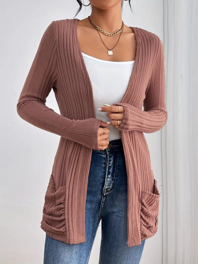 Sfrcord® Solide Strickjacke mit offener Vorderseite und Rippenmuster